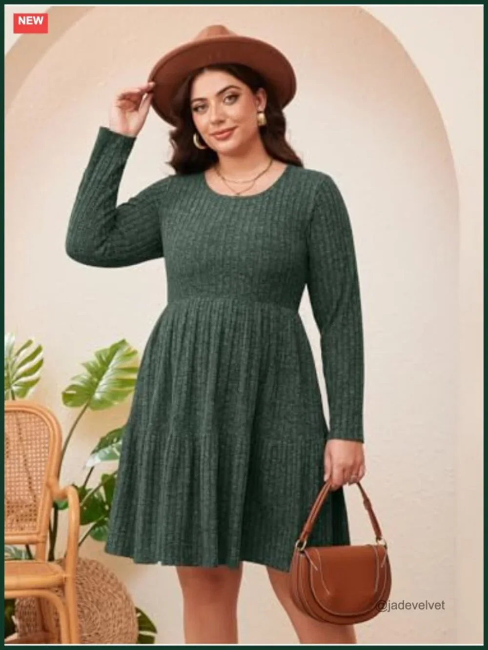 Plus Size Fall Sweater Dress with Pockets Long Sleeve A-Line Midi